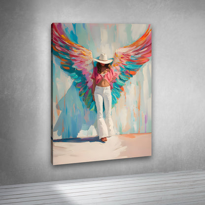 Angel Wings Girl Canvas Painting Frame – Modern Abstract Angel Wing Canvas Wall Art Painting Frame for Living Room Wall Decor