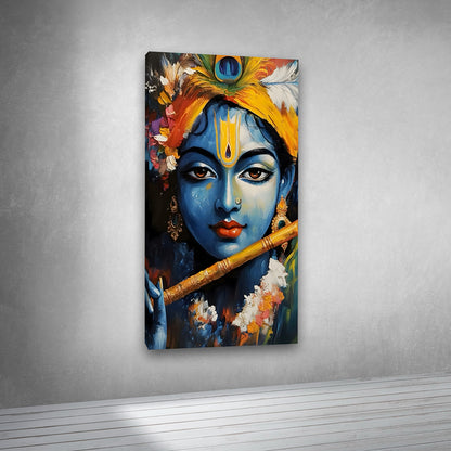 Krishna Face Close-Up Canvas Painting Frame Modern Spiritual Wall Decor for Living Room