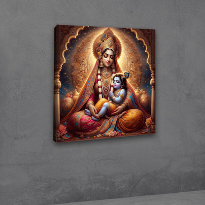 Lord Krishna With Yashoda Mata Canvas Painting Wall Frame | Childhood Lord Krishna Canvas Painting Frame