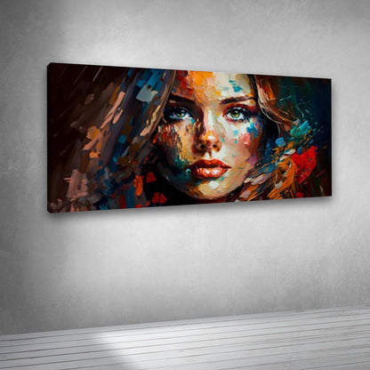 Colorful Abstract Woman Portrait Canvas Painting Wall Art for Living Room