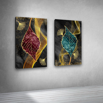 Abstract Gold Leaf Canvas Painting Wall Art Set – Large Size Frame (18 x 24 Inches Each Part)