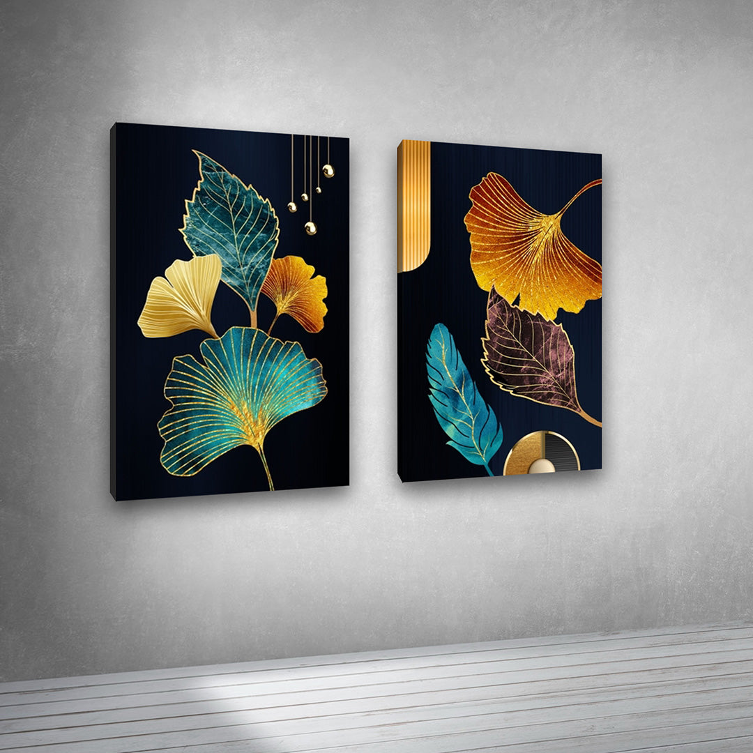 Abstract Gold Leaf Canvas Painting Wall Art – Large Size Frame (18 x 24 Inches Each Part)