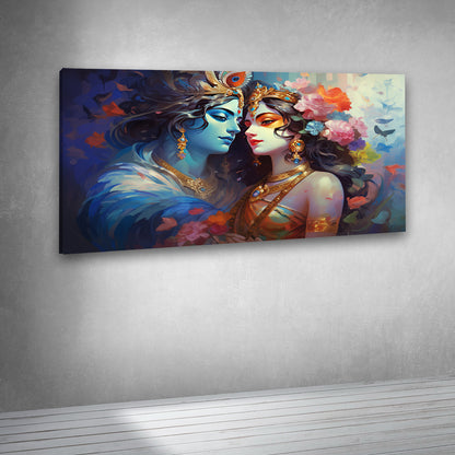 Radha Krishna Romantic Abstract Panorama Canvas Painting for Living Room & Large Wall Decor