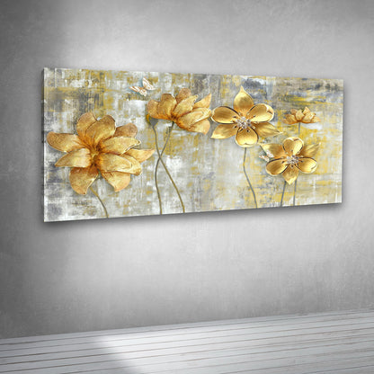 Abstract Gold Floral Canvas Painting Wall Art – Large Size Frame for Living Room & Dining Area Decor