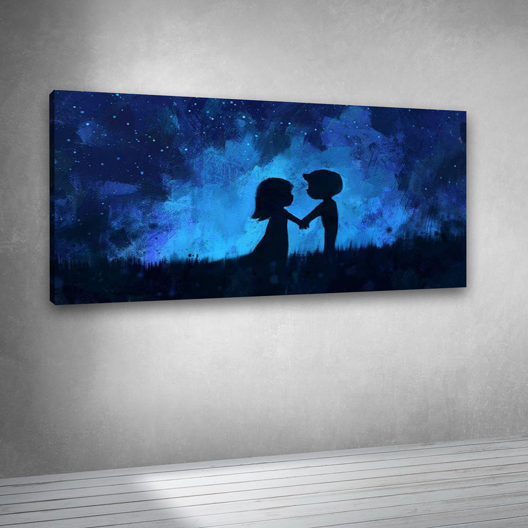 Romantic Couple Silhouette Canvas Wall Art Night Love Painting