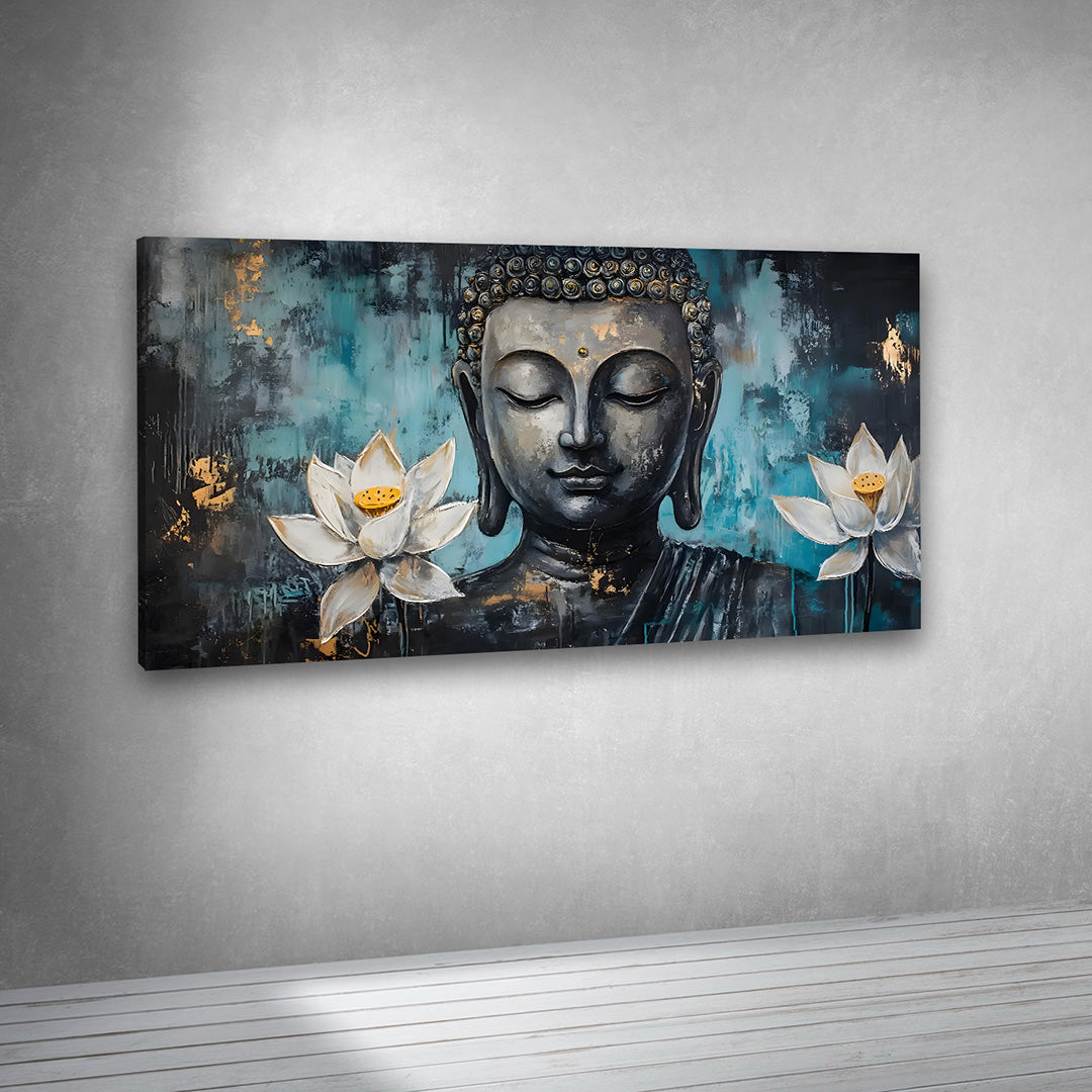 Buddha Lotus Canvas Painting Frame Zen Spiritual Wall Decor for Living Room