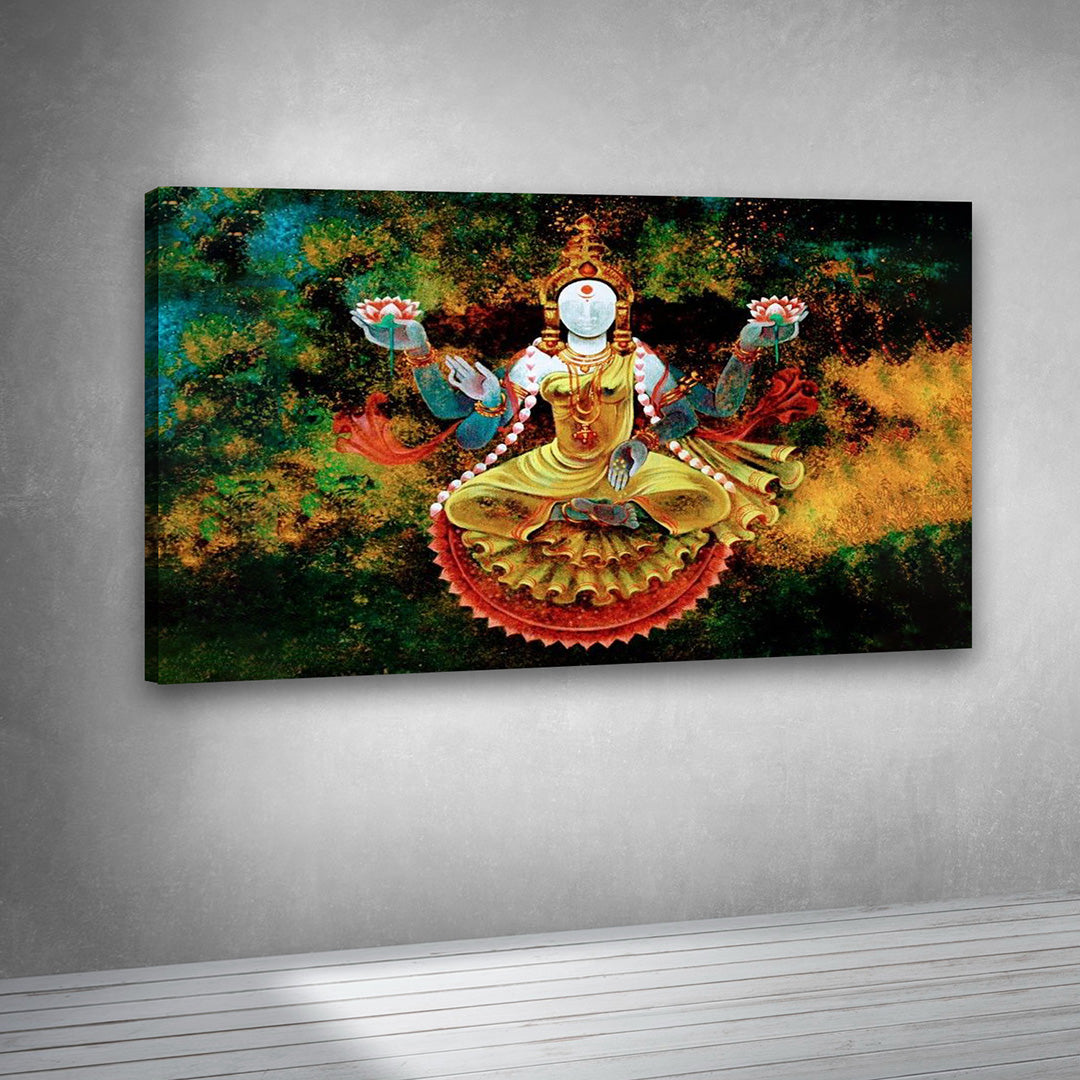 Goddess Lakshmi Lotus Canvas Painting Spiritual Wall Art for Living Room