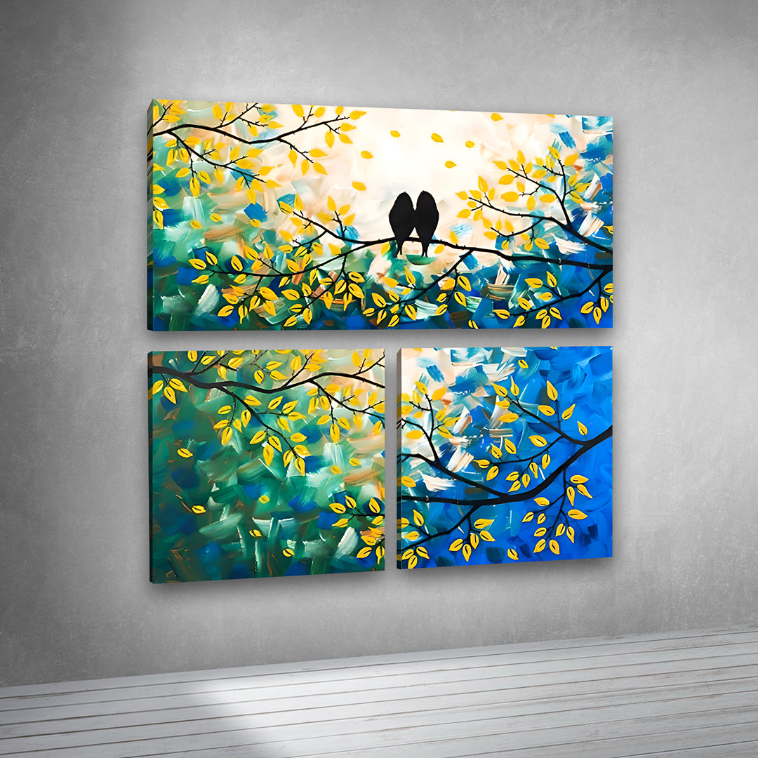 Abstract Love Birds Tree Canvas Painting Wall Art Set – Frame for Living Room (36 x 36 Inches Total Part)