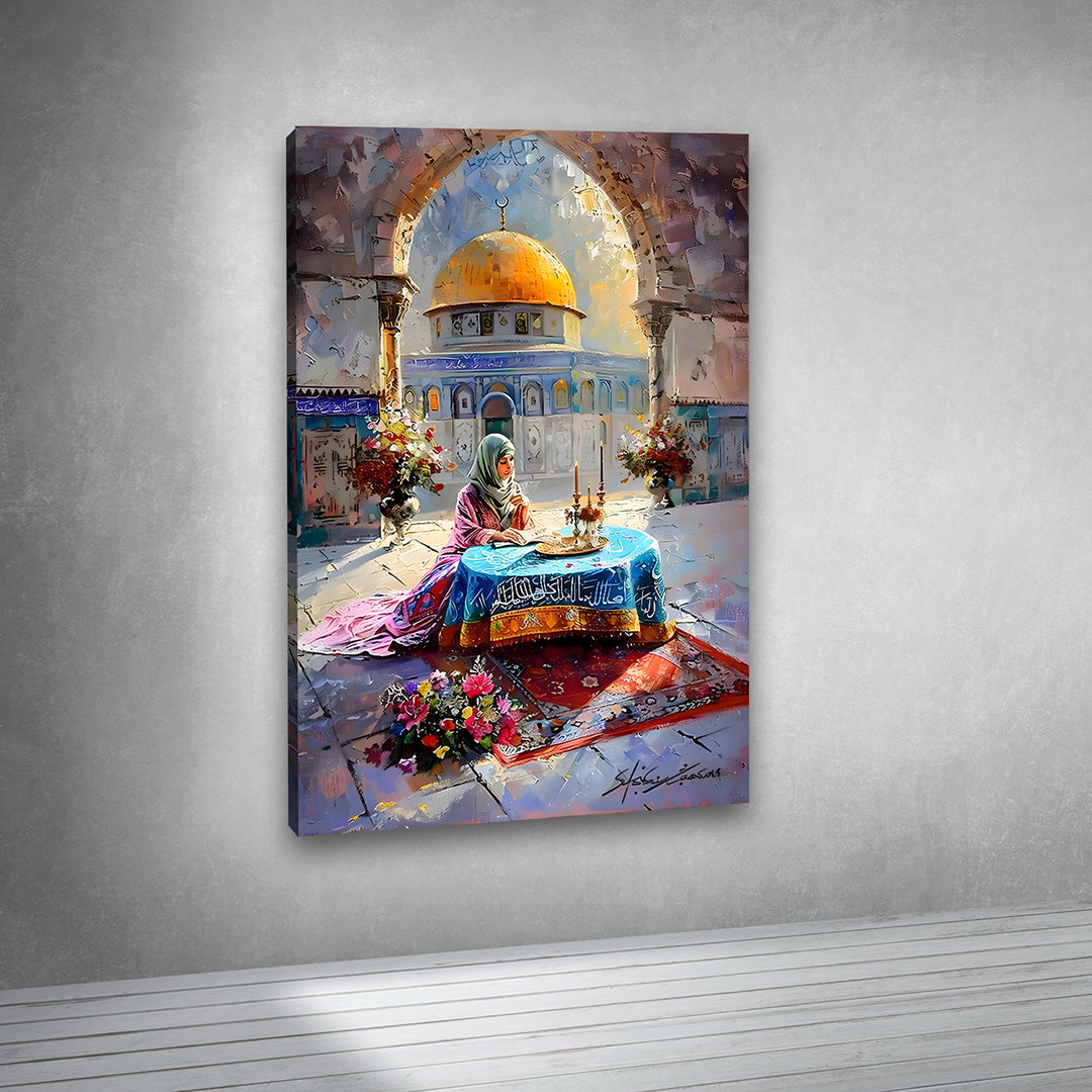 Islamic Mosque Canvas Painting Frame Wall Art Decor | Spiritual Prayer Scene Canvas Painting Frame for Living Room
