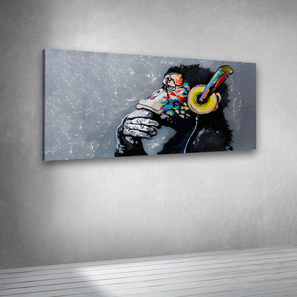 Canvas Painting Wall Frame | Modern Graffiti Chimpanzee with Headphones | Big Large Size Modern Art for Living Room