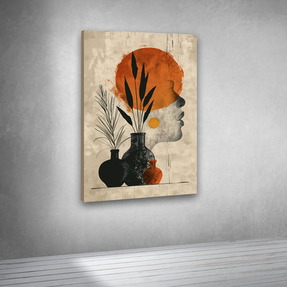 Abstract Face with Vases Modern Canvas Painting Wall Art