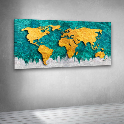 Luxury Gold World Map Abstract Canvas Painting for Living Room & Office Wall Decor