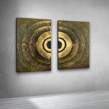 Abstract Gold Circle Canvas Painting Wall Art – Large Size Frame for Living Room (18 x 24 Inches Each Part)