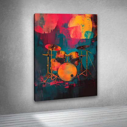 Abstract Drum Set Canvas Painting Frame – Modern Music Instrument Canvas Wall Art Painting Frame for Living Room Wall Decor