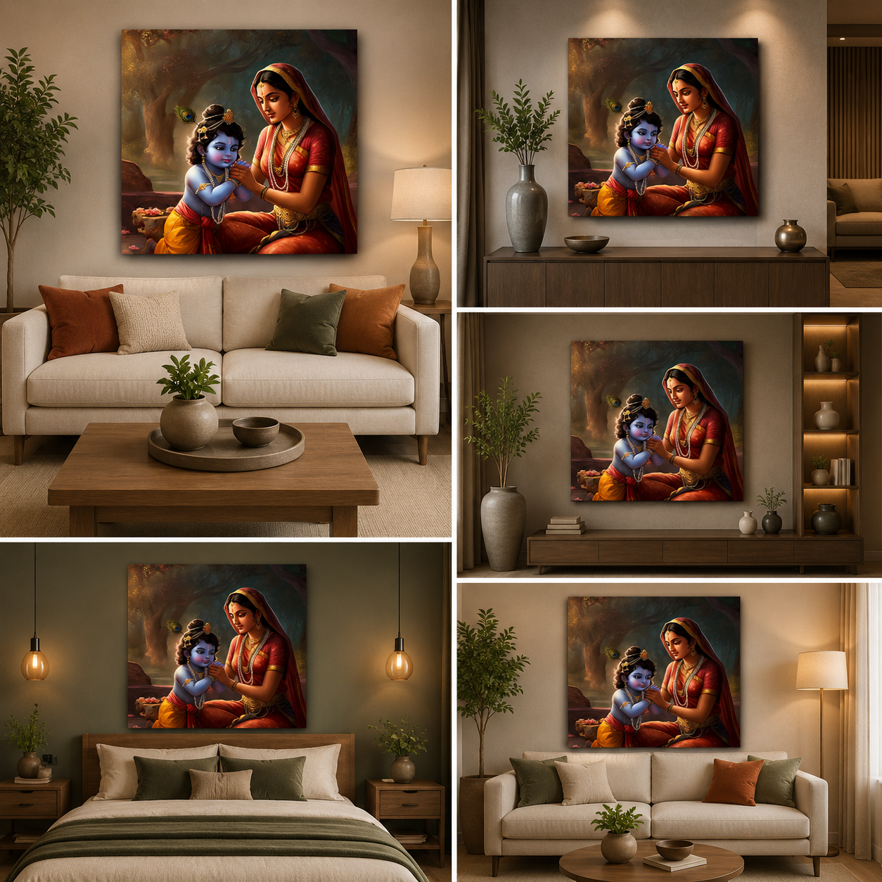 Yashoda Krishna Canvas Painting Frame Wall Decor for Living Room Mother Child Spiritual Artwork
