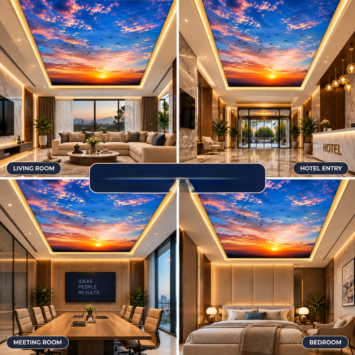 Sunset Sky Ceiling Panel with Flying Birds for Luxury Living Room False Ceiling Decor