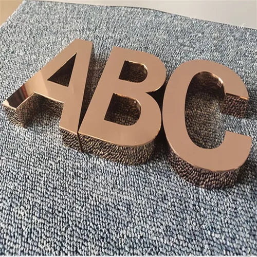 Rose Gold Stainless Steel 3D Letter Sign Brushed Metal Logo Signage for Office Reception and Premium Branding