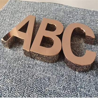 Rose Gold Stainless Steel 3D Letter Sign Brushed Metal Logo Signage for Office Reception and Premium Branding