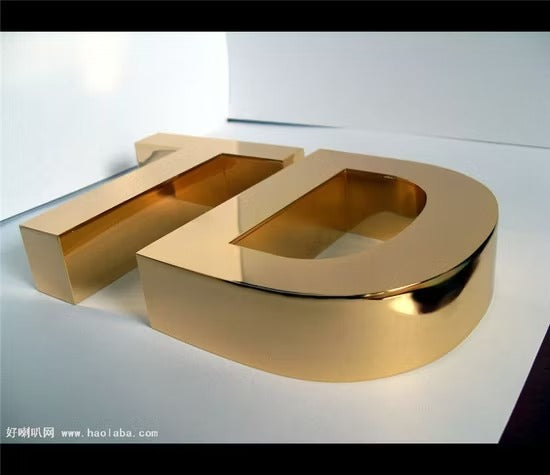 Gold Finish Stainless Steel 3D Letter Sign Mirror Polished Metal Letter Signage for Luxury Branding and Interior Decor