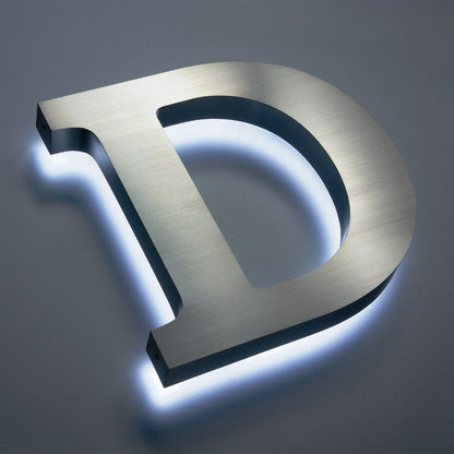 LED Halo Lit Gold Stainless Steel Logo Sign 3D Backlit Letter Signage for Luxury Exterior Branding and Facade Display