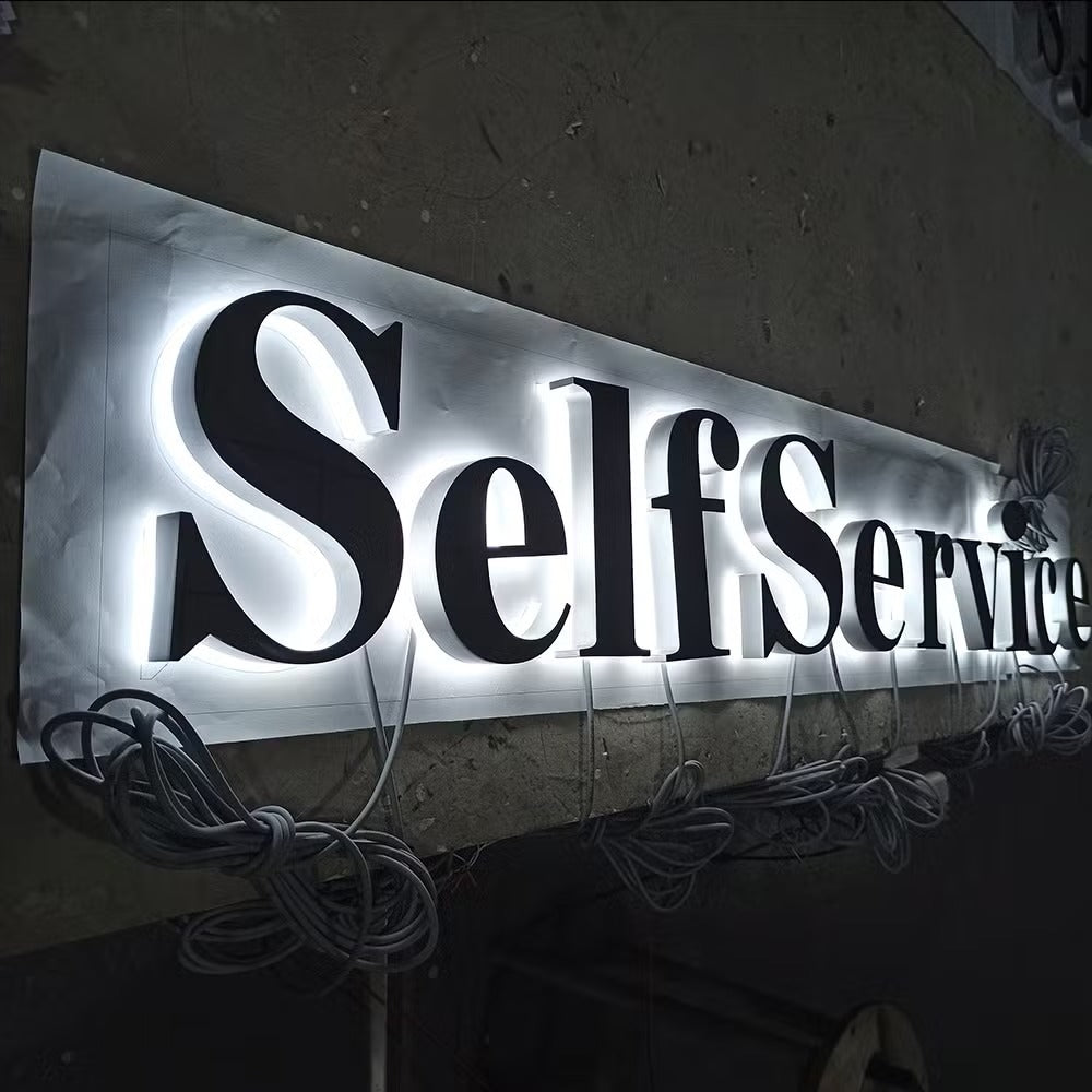 LED Halo Lit Channel Letter Sign Gold Finish Backlit 3D Letter Signage for Luxury Store Branding and Interior Decor