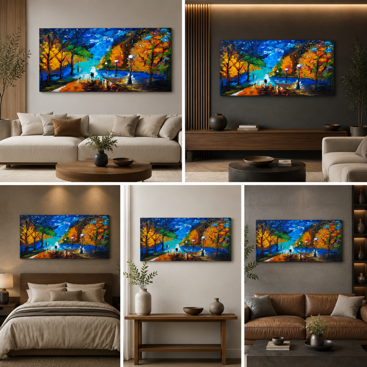Colorful Night Park Landscape Canvas Wall Art Modern City Painting