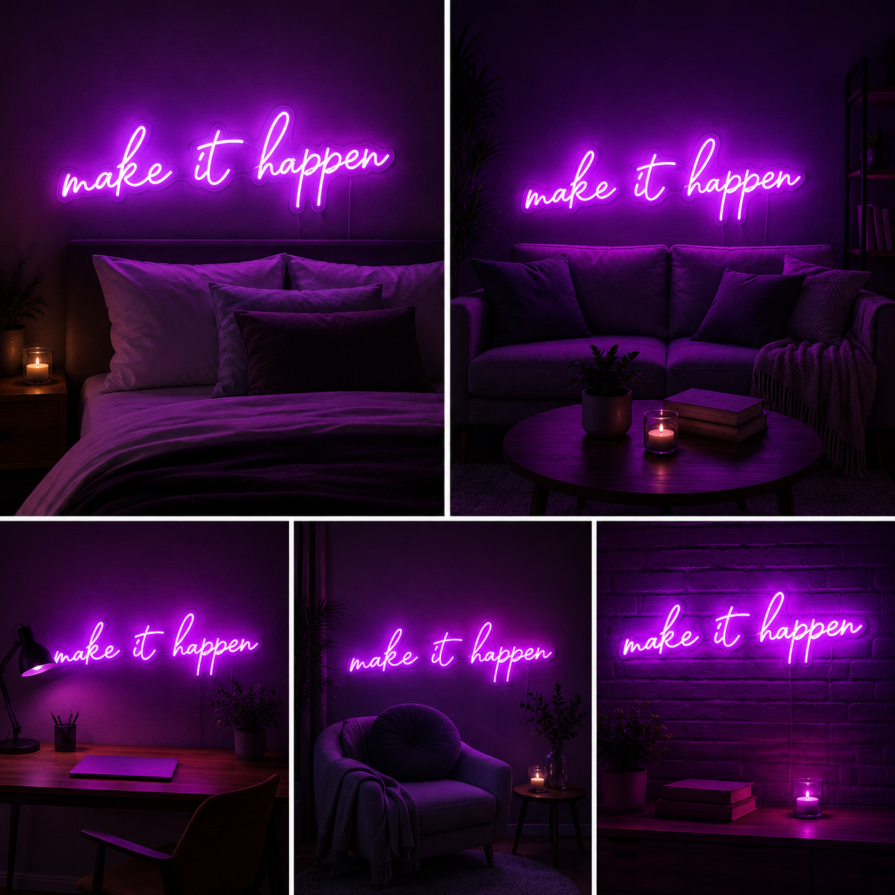Make It Happen Neon Sign Board | Custom Neon Light Signs | Customised Neon Light Name Plate Motivational Wall Decor