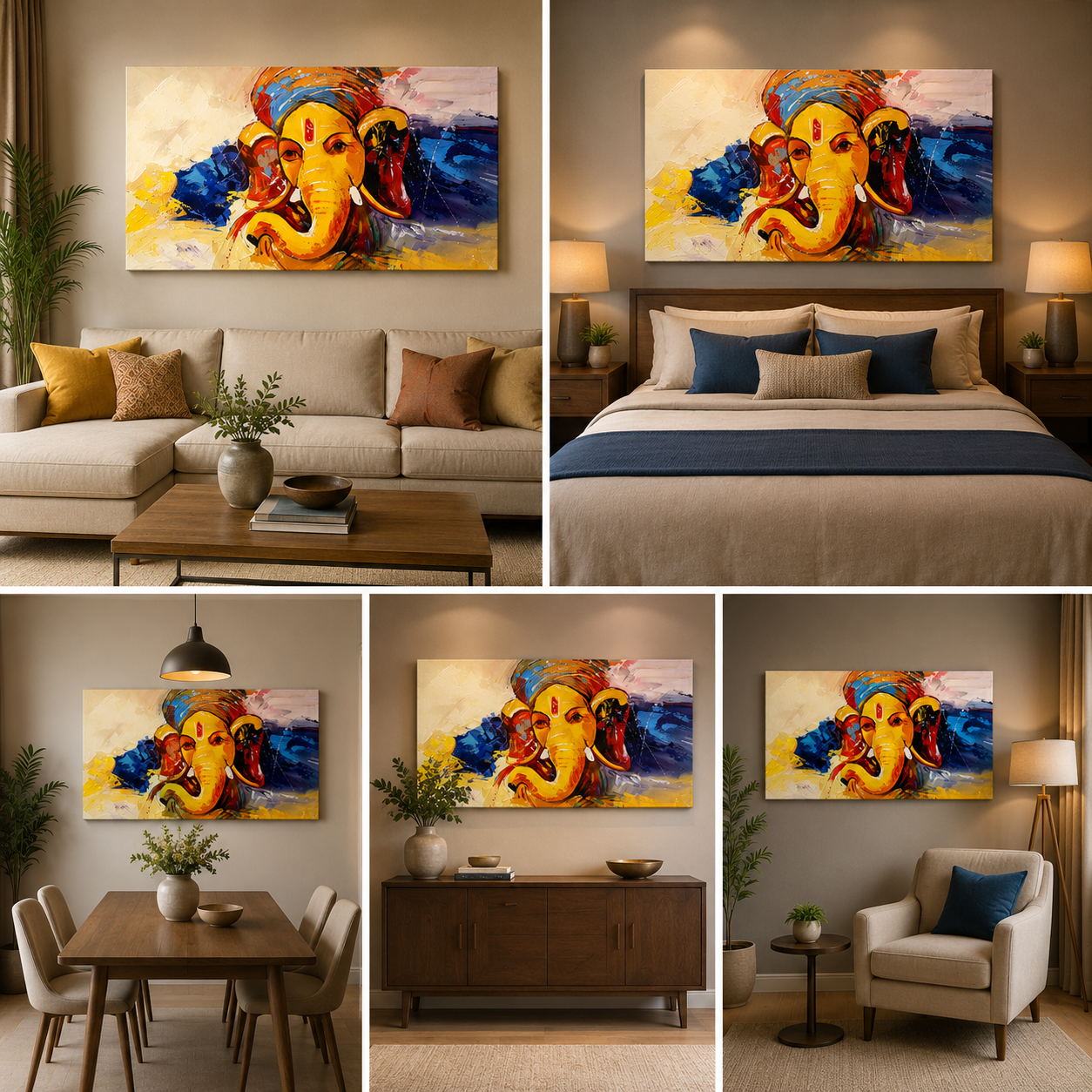 Ganesha Wall Painting Frame for Temple Room Decors