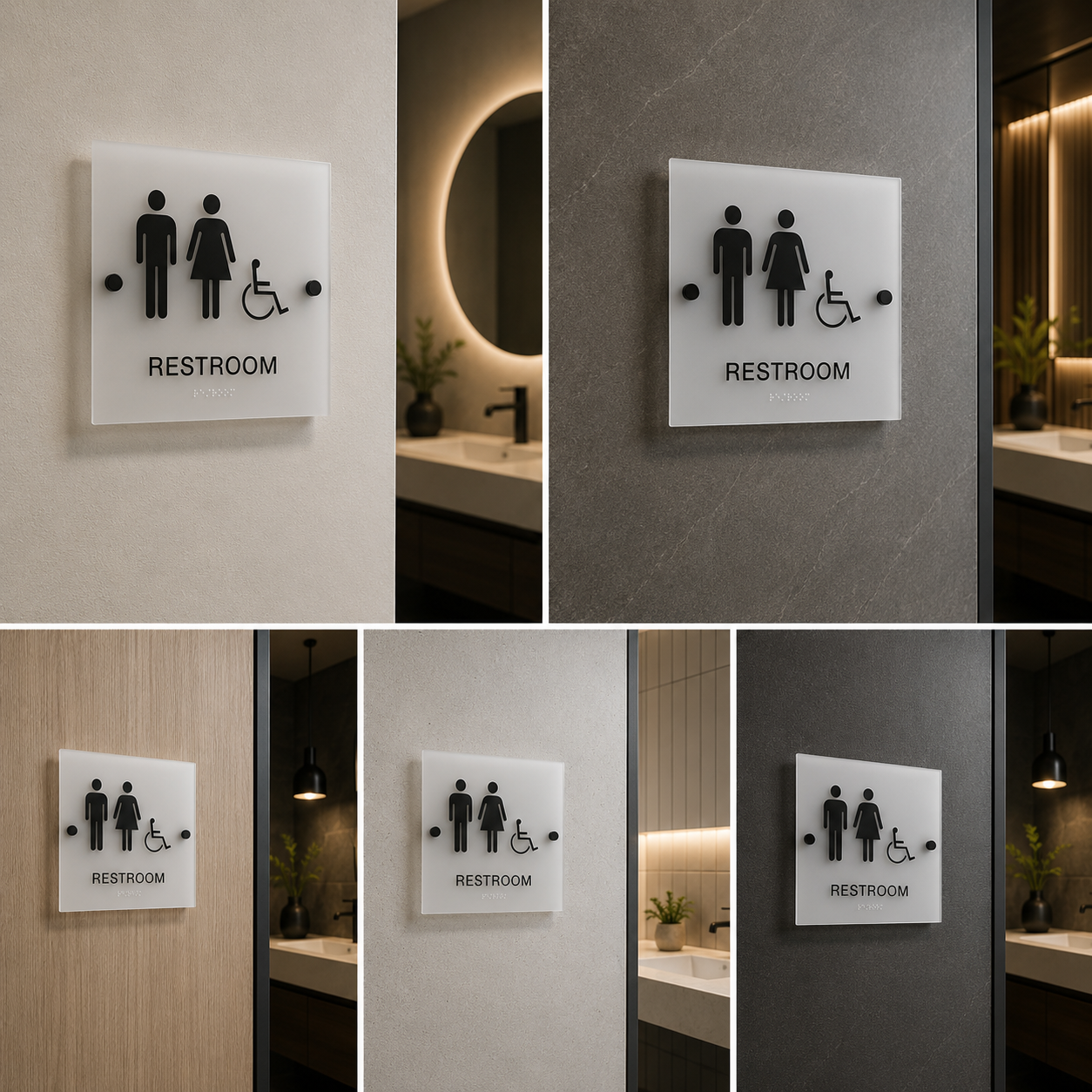 Acrylic Accessible Restroom Sign Board | Men Women Disabled Toilet Sign with Braille for Commercial Spaces