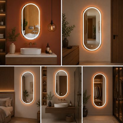 Modern Arch LED Bathroom Mirror with Warm Backlight | Premium Capsule Vanity Wall Mirror for Home & Hotel