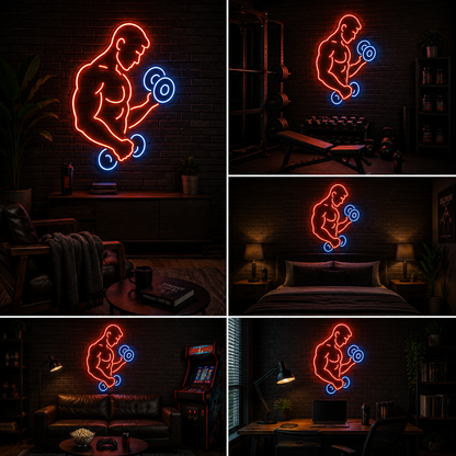 Bicep Workout Custom Neon Sign Board | Bodybuilder Neon Light Board | Custom Neon Light | Neon Sign Board Customised (30 By 36 Inches)