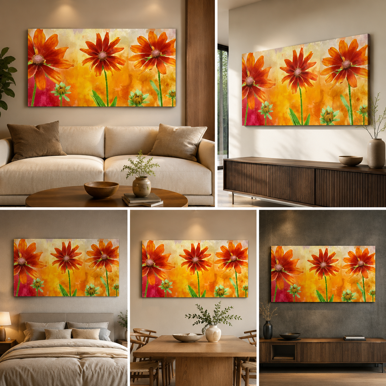 Flower Art with Frame for Living Room Wall Decor