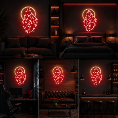 Howling Wolf LED Neon Sign | Modern Wolf Wall Light for Gaming Room, Bedroom, Café & Office Decor