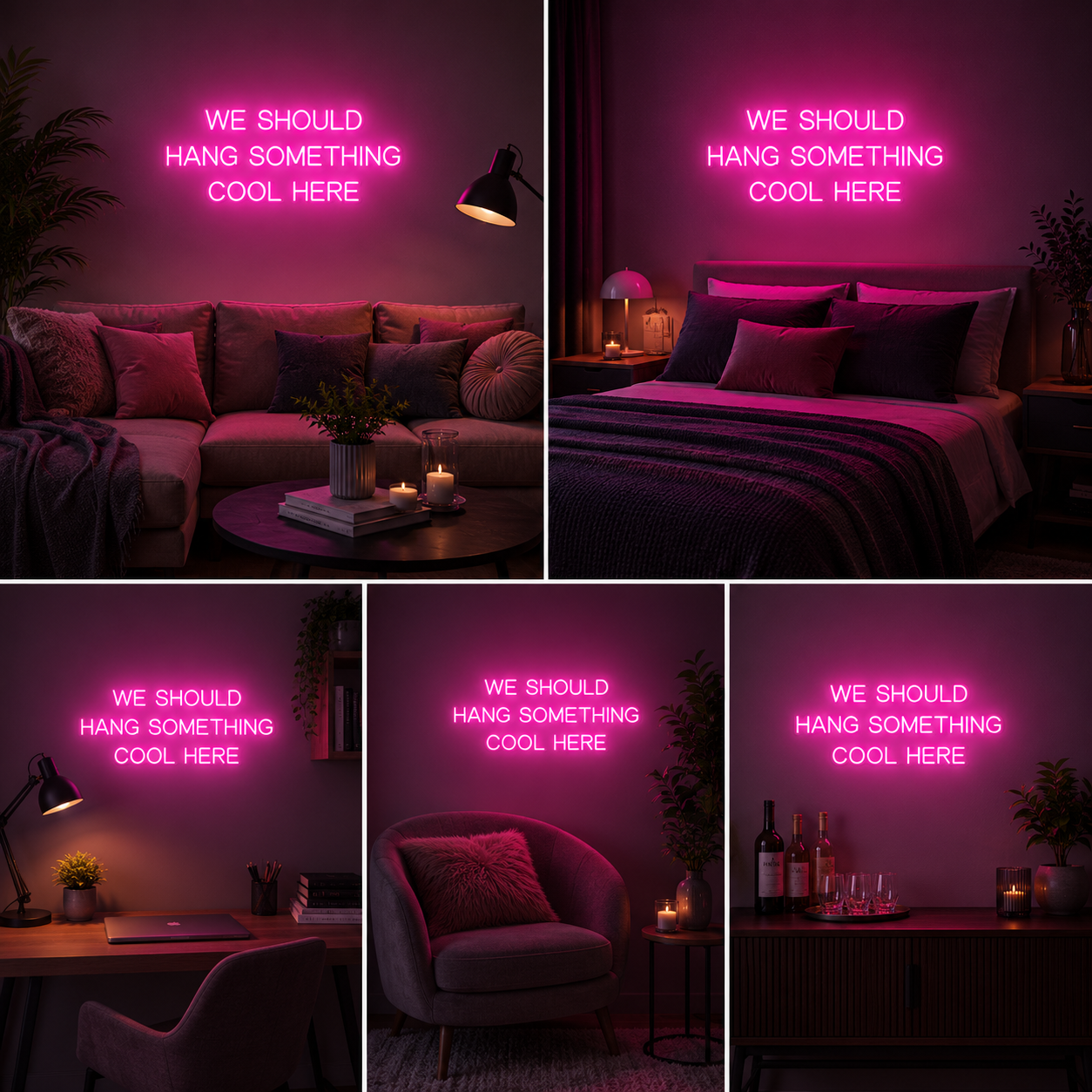 We Should Hang Something Cool Here Neon Sign Board | Pink LED Custom Neon Light Sign for Living Room & Wall Decor