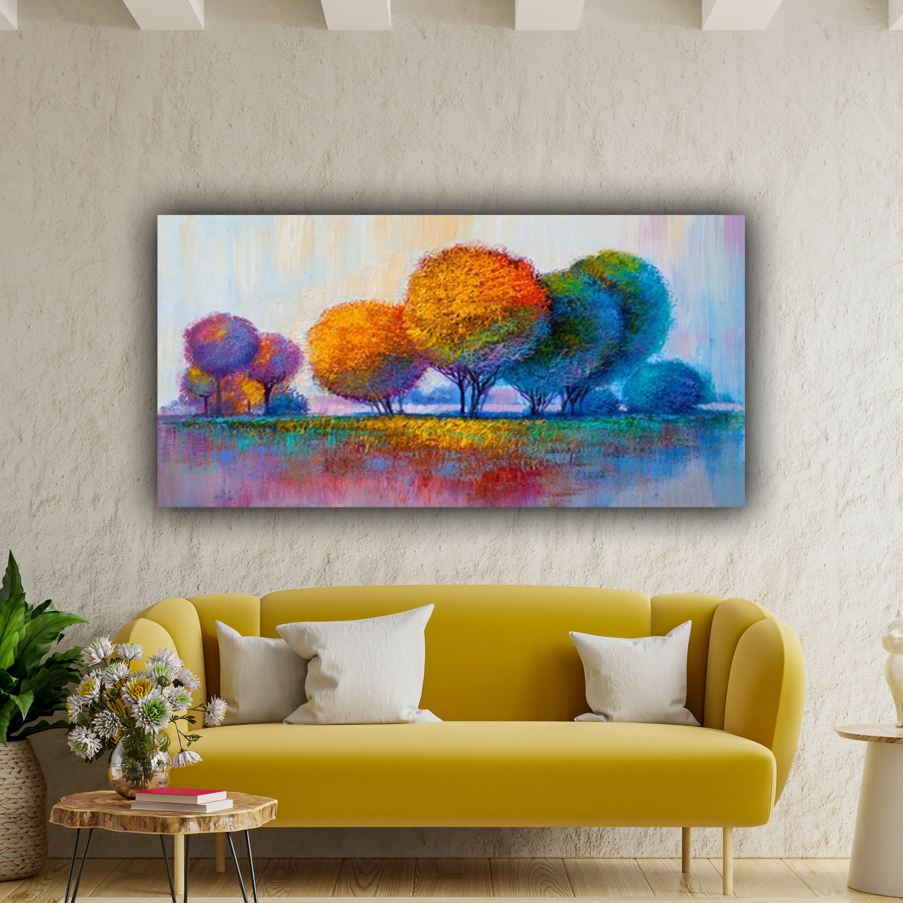 Canvas Painting Beautiful Colourful Trees Landscape Wall Painting Frame