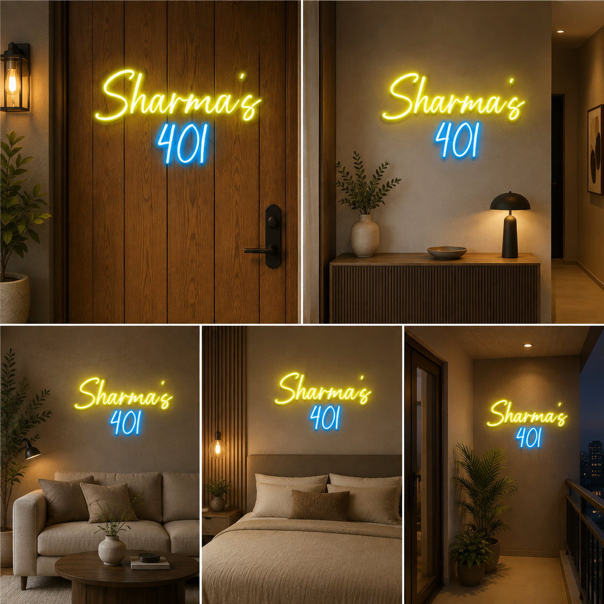 Personalized Multicolor Neon Acrylic Name Plate with House Number for Modern Home Entrances