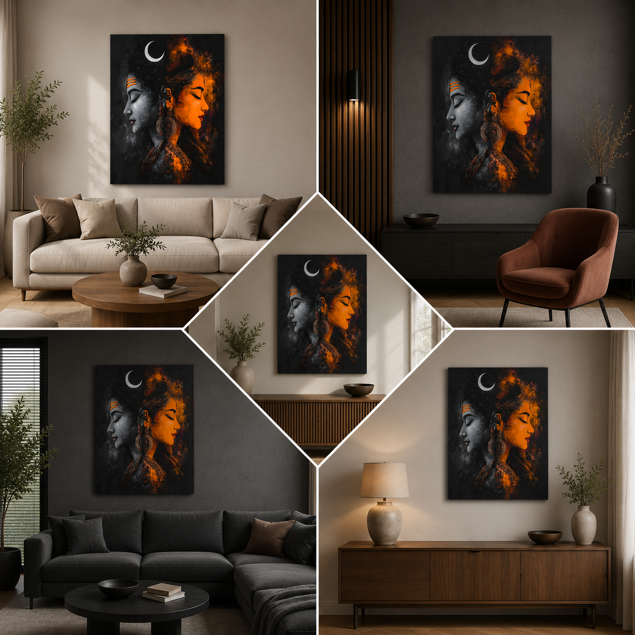Shiv Parvati Abstract Wall Painting | Modern Spiritual Canvas Art for Living Room & Home Decor