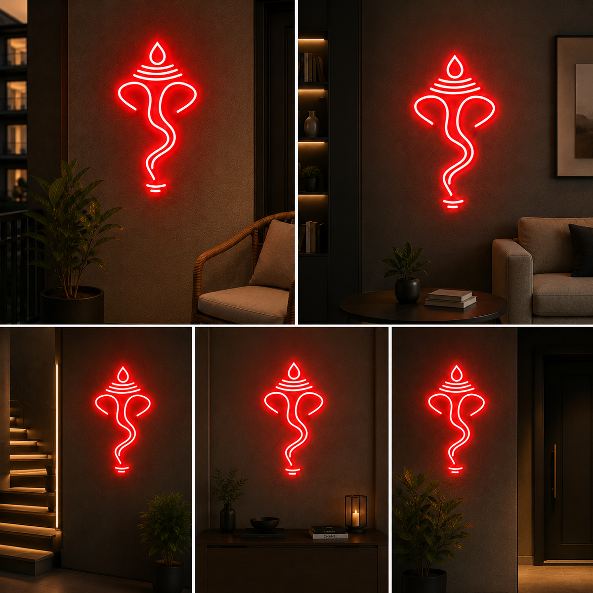 Lord Ganesha LED Neon Sign | Modern Ganpati Wall Light for Home, Temple, Office & Café Décor