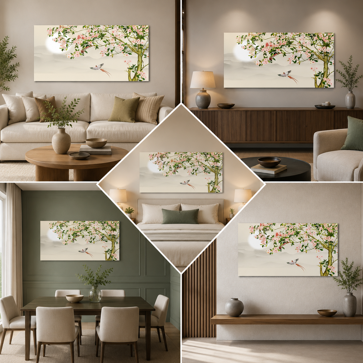 Parrot Floral Tree Art Frame for Living Room Wall Decor