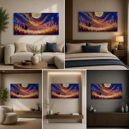 Romantic Mystic Lovers Night Painting for Living Room Decor