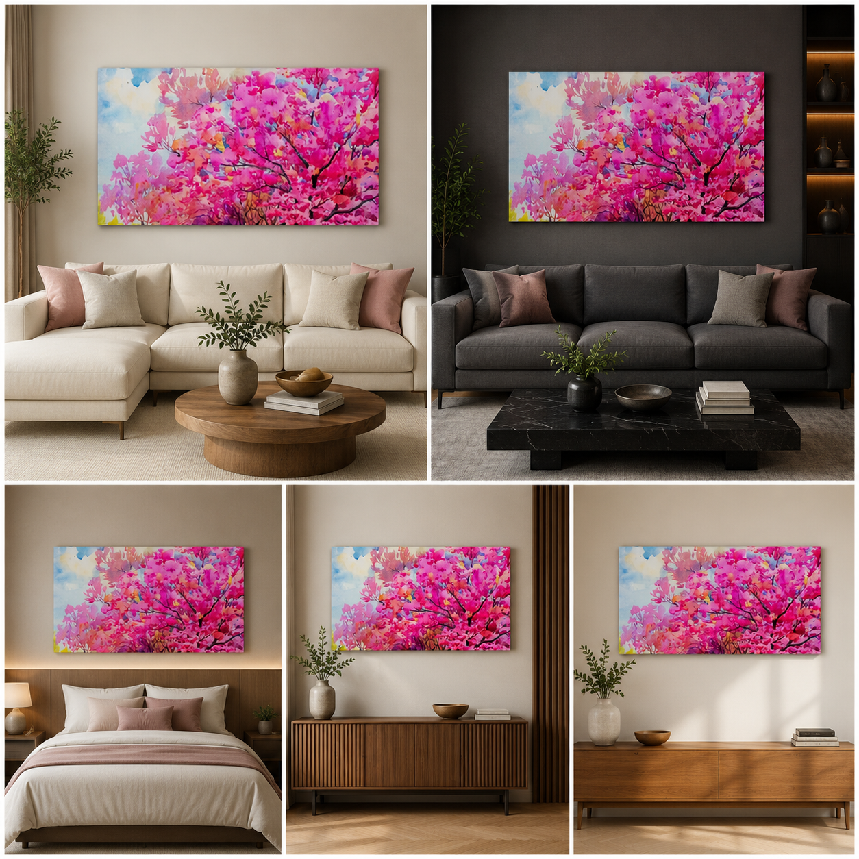 Pink Blossom Abstract Canvas Wall Painting | Floral Nature Wall Art