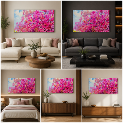 Pink Blossom Abstract Canvas Wall Painting | Floral Nature Wall Art