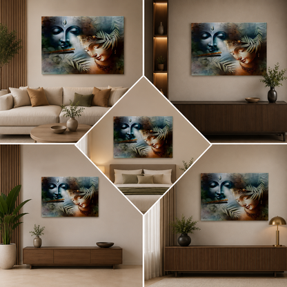 Radha Krishna Modern Canvas Painting Frame | Artistic Spiritual Wall Art for Living Room Decor