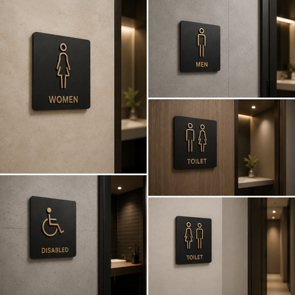 Luxury Restroom Sign Set | Gold Bathroom Door Plaques with Accessible Marker