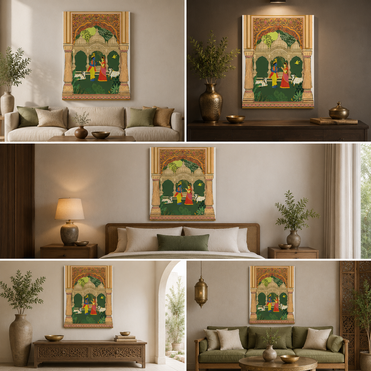 Radha Krishna Traditional Pichwai Style Canvas Wall Painting | Spiritual Indian Art Wall Decor | Premium Religious Artwork