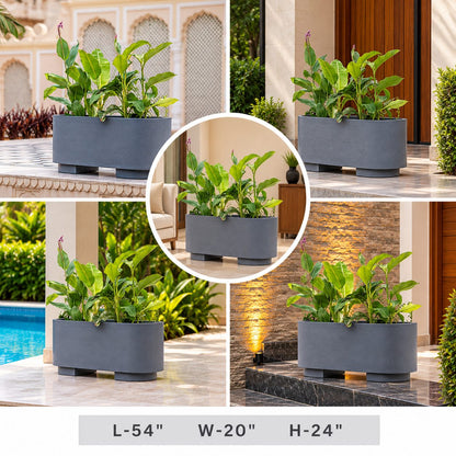 Modern Blue Grey Rectangular Planter Pot for Indoor Outdoor Decor, 54x20x24 Inch