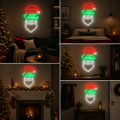 Merry Christmas Santa Beard Neon Sign Board | LED Festive Neon Light Decor