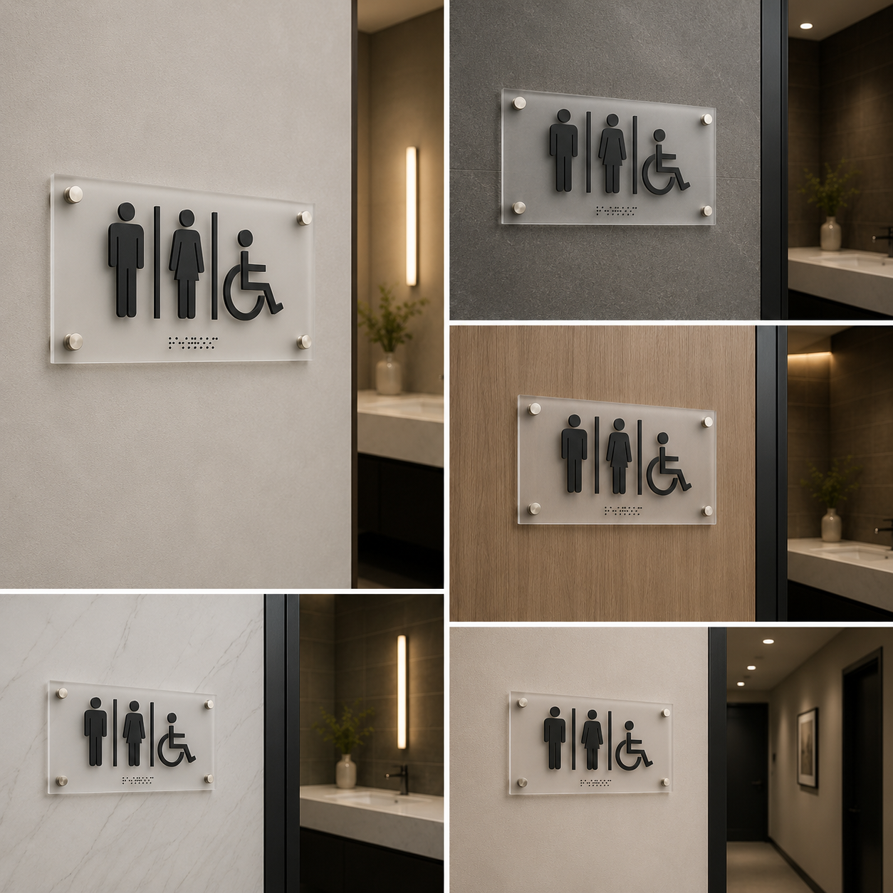 Accessible Restroom Sign Board | Men Women Disabled Toilet Sign with Braille for Commercial Spaces