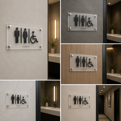 Accessible Restroom Sign Board | Men Women Disabled Toilet Sign with Braille for Commercial Spaces