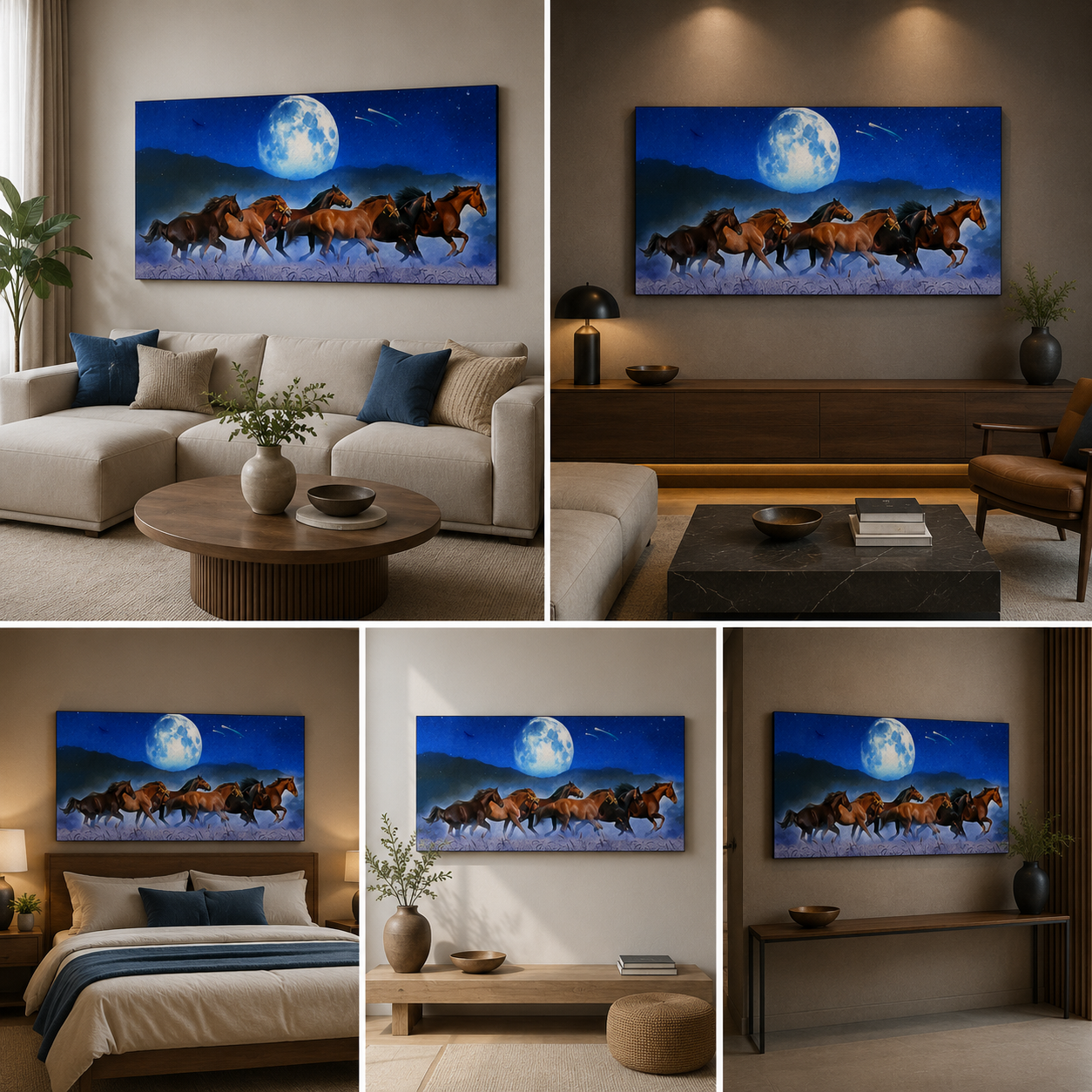 7 Running Horses Vastu Painting for Living Room Wall Decor